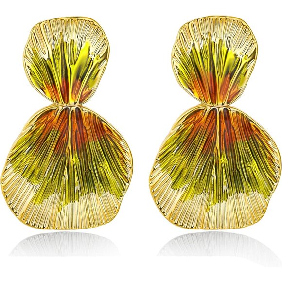 Handmade Chunky Floral Geometric Dangle Earrings - 18K Gold Plated Chic Gift - Picture 1 of 6